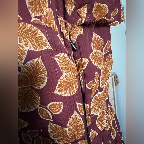 Maroon Orange Autumn Floral Chiffon Mockneck Midi Maxi Fit & Flare Modest Dress - Picture 11 of 17